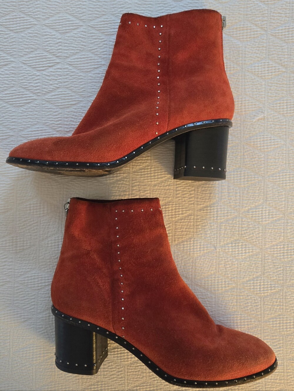 rag & bone Red Suede Studded Ankle Boots